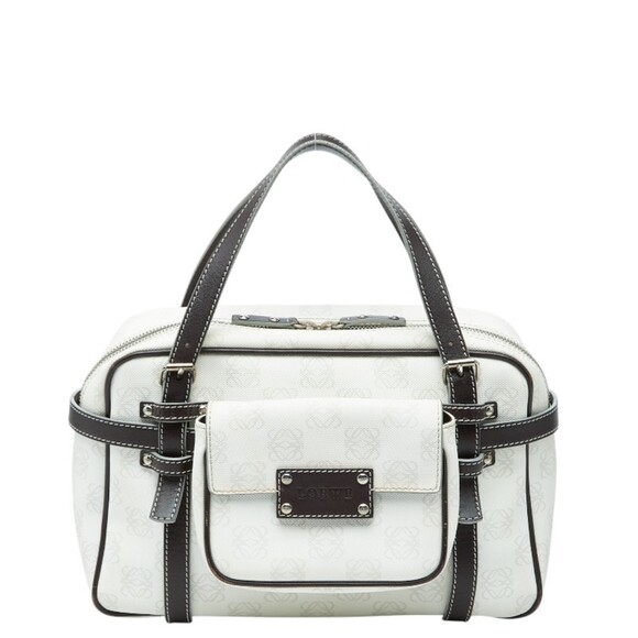 LOEWE Repeat Anagram Handbag in White and Brown Leather for Women